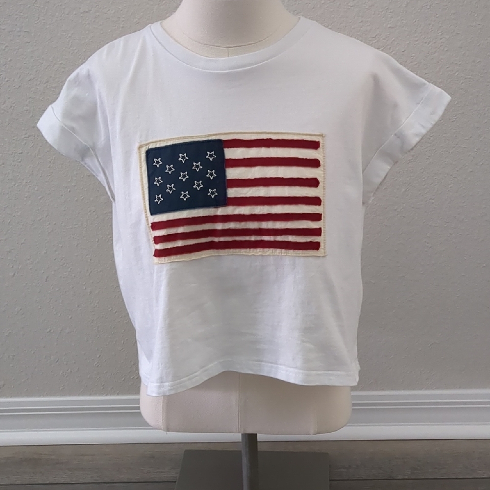 Miou Muse White Tee with Flag Design